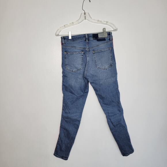 Zara Skinny Jeans Red Tuxedo Stripe Grosgrain High Rise Women 6 - Picture 3 of 12